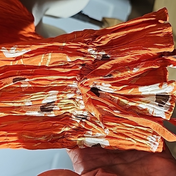 Urban Outfitters Bright Orange Floral Puff Sleeve Crop Top - Picture 6 of 10